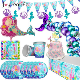 Little Mermaid Party Supplies Mermaid Birthday Parties Disposable Tableware Kit Girl 1st First Birthday Under The Sea Decoration