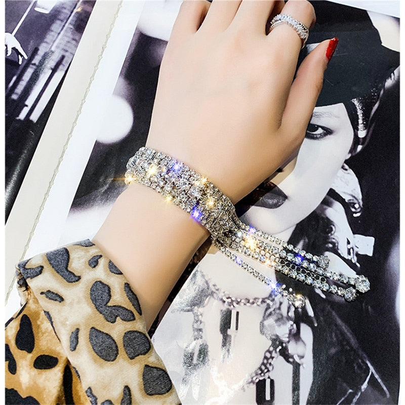 FYUAN Fashion Full Rhinestone Bracelet For Women 2019 Shiny Long Tassel Crystal Bracelets &amp; Bangles Jewelry Gifts