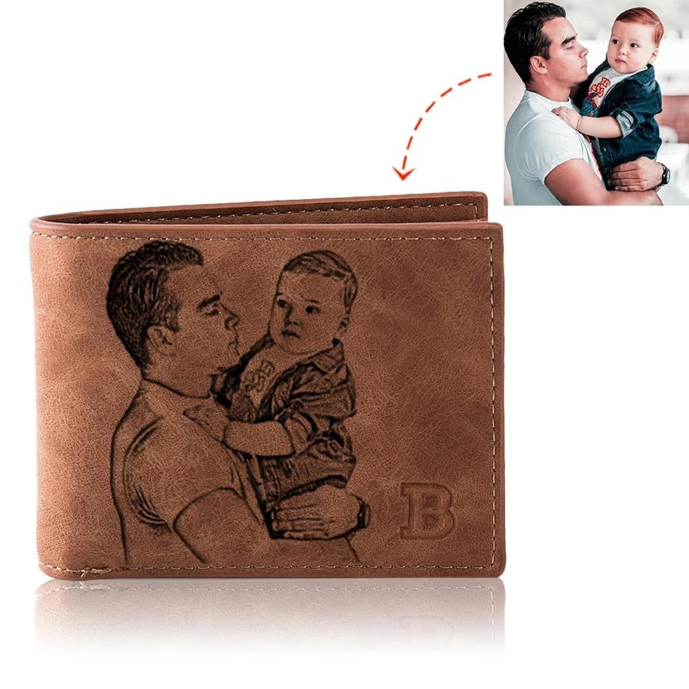 Picture Wallet Custom Engraving Wallet Frosted Retro Multifunction Wallets Multi Card Holder Leisure Coin Bag Father's Day Gift.