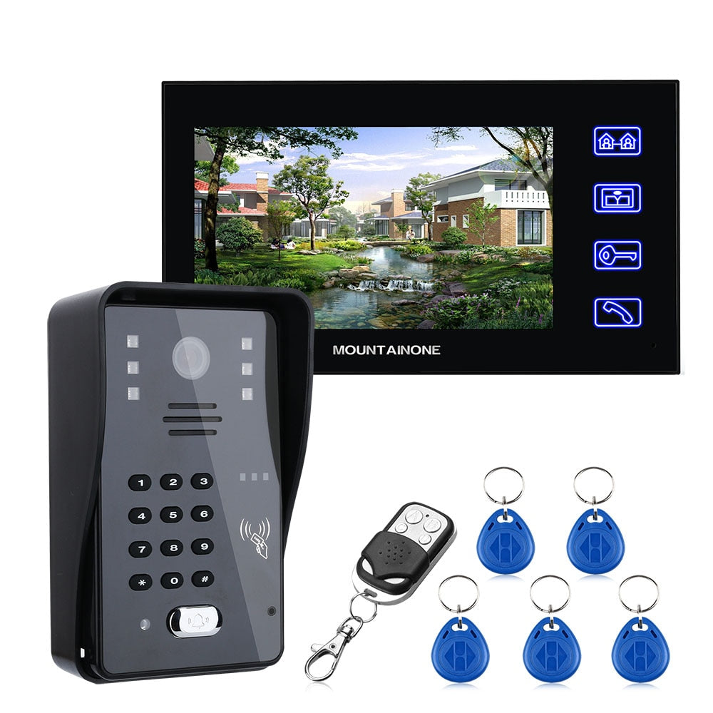 7inch Video Door Phone Intercom Doorbell With RFID Password IR-CUT 1000TV Line Camera Wireless Remote Access Control System