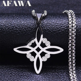 Witchcraft Stainless Steel Witch Knot Pendant Necklace for Women Man Silver Color Wicca Chain Necklaces Jewelry nudo de bruja