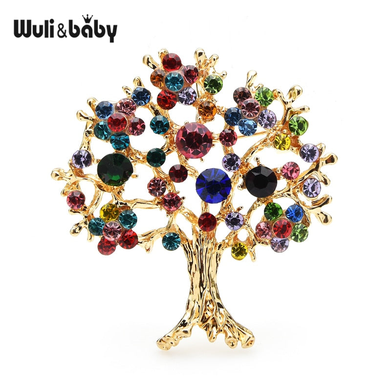 Wuli&amp;baby Multicolor Rhinestone Tree Brooches Women Men Christmas Tree Party Office Casual Brooch Pins Gifts