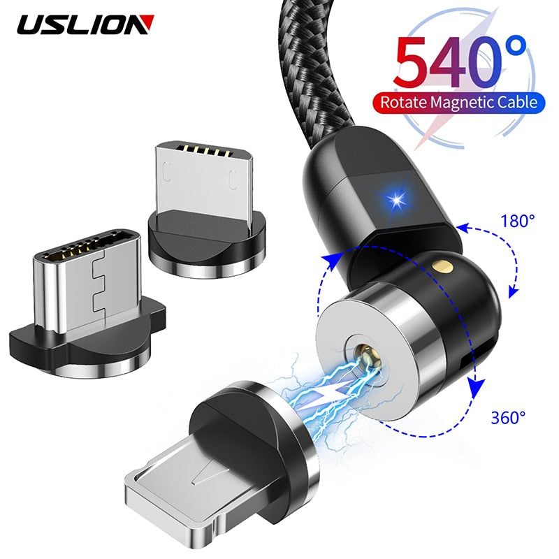 USLION 2020 New 540 Degree Rotate Magnetic Cable Micro USB Type C Cable Magnetic Charging Cable For iPhone 11 Pro Max Data Line