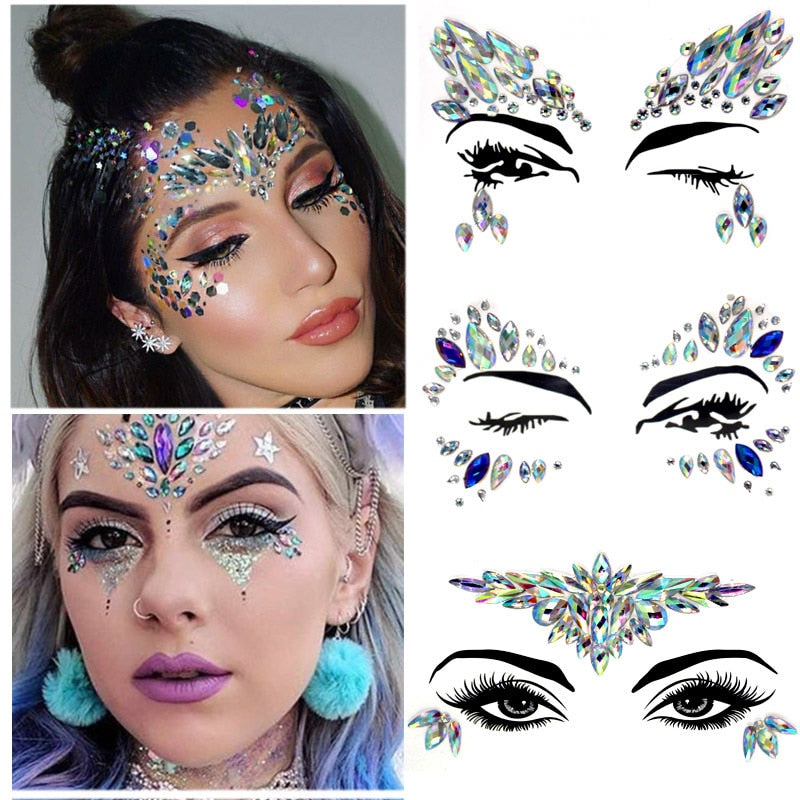 Hot Sale Music Festival 3D Crystal Sticker Bohemia Style Face Fashion Accessory Forehead Stage Decor Temporary Tattoo Sticker