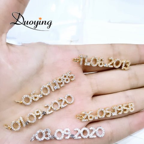 Duoying Personalized Number Necklace Name Necklace Nameplate Chain for Women Stone Chain 6mm Pendant Letters  Zirconia Necklaces