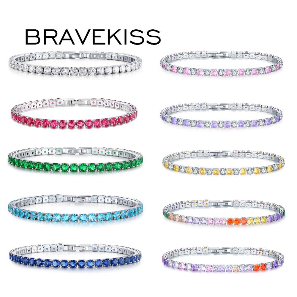 BRAVEKISS Muticolors Crystal Tennis Bracelet Wedding Luxury Bracelets for Women Cubic Zirconia Accessories Jewellery BUB0097