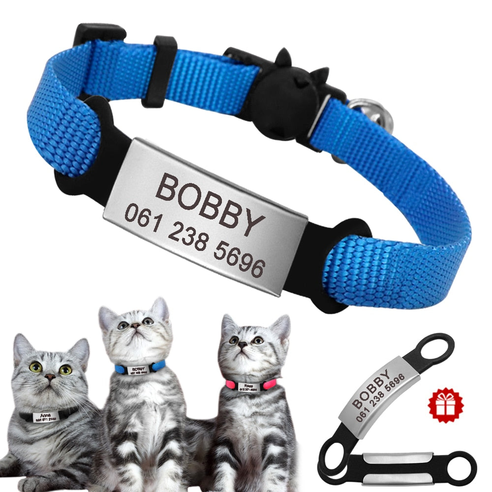 Customized Cat Collar Nylon Cats Collars With Personalized ID Tags Adjustable Collars Necklace For Small Dogs Pet Accessories