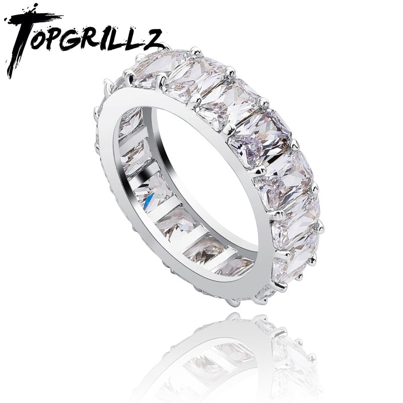 TOPGRILLZ 1 Row Iced Out Cubic Zircon  Round Ring Men&#39;s Hip Hop Gold Silver Color Personality Jewelry For  Gifts