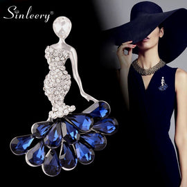 SINLEERY Chic Blue Cubic Zircon Brooch Elegnat Lady Brooch For Women Silver Color Accessories Fashion Jewelry ZD1 SSB