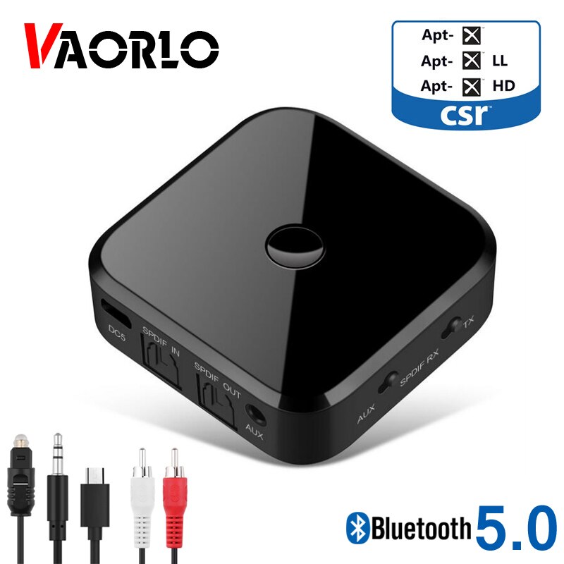 VAORLO Wireless Audio Transmitter Bluetooth 5.0 Receiver Adapter Supprt Connect 2 Devices APTX HD For HeadphoneS TV  PC Adaptor