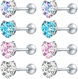 ZS Wholesale 2020 Stainless Steel Earrings Studs 8pcs Cubic Zirconia Surgical Steel Earring Studs Set For Women Helix Piercing