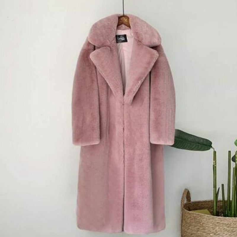 2022 New Women Winter Warm Faux Fur Coat Thick Women Long Coat Turn Down Collar Women Warm Coat Casaco Feminino