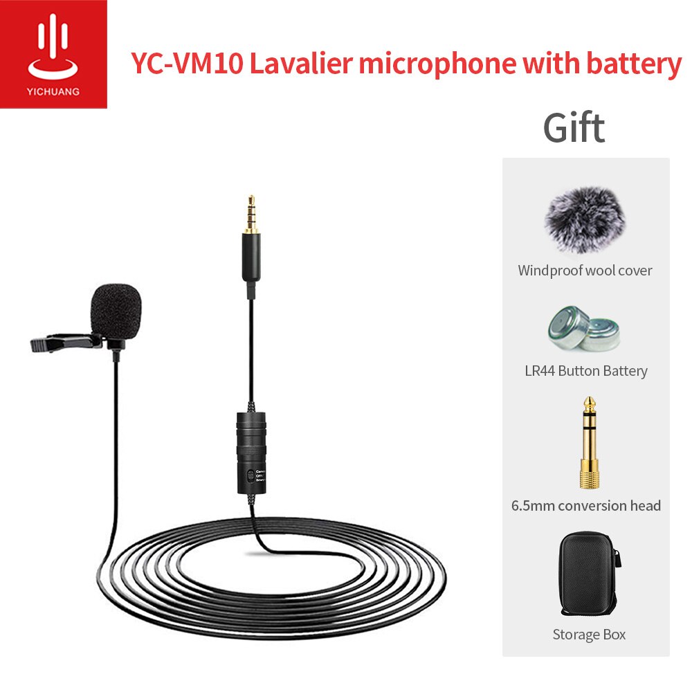 YICHUANG 3.5mm Audio Video Record Lavalier Lapel Microphone Recording microphone Clip On Mic for Phone Cameras