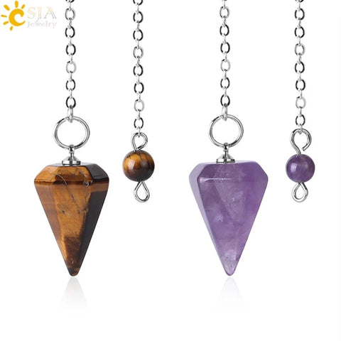 CSJA Reiki Healing Pendulums Radiesthesia Natural Stones Pendant Amulet Crystal Pendulum for Men Women Pendulos Small Size  F366