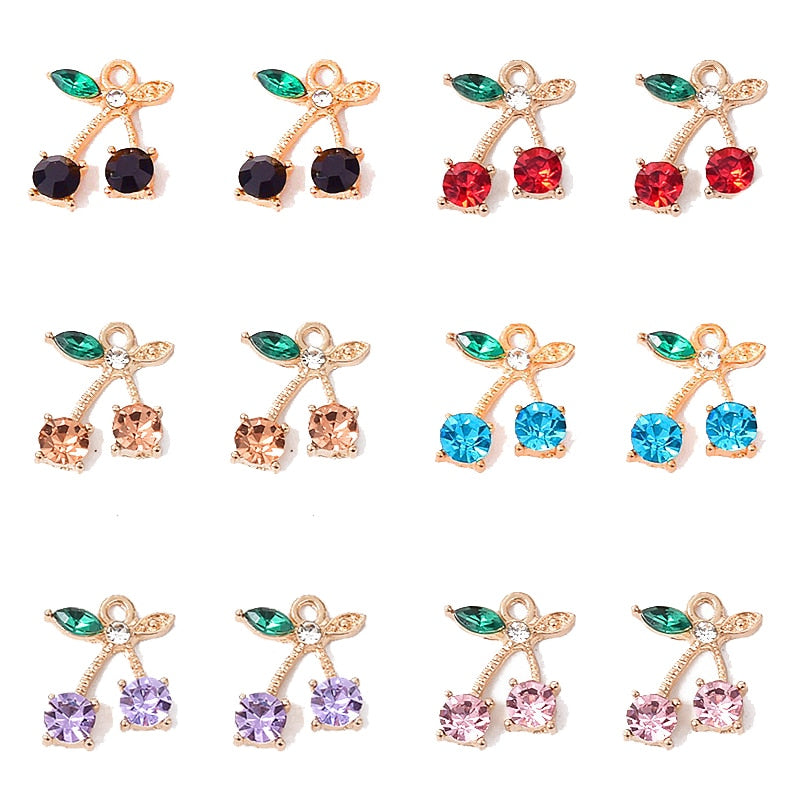 Peixin 10Pcs/Set Charming Colorful Crystal Cherry Pendant Fruit Dangle Jewelry Accessories DIY Earrings Jewelry Making Supplies