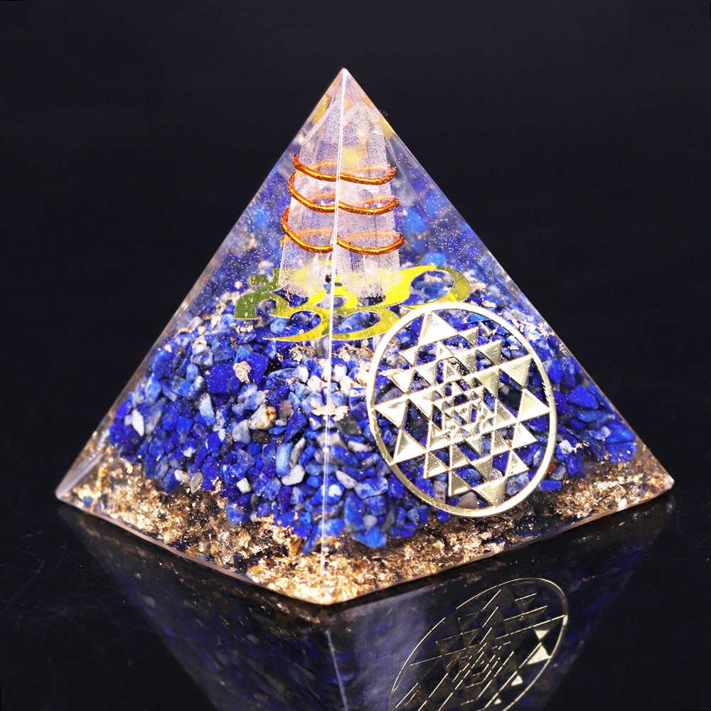 Natural Lapis Lazuli Orgone Pyramid Energy Generator Chakra Balancing Stone Reiki Healing EMF Protection Home Office Decor