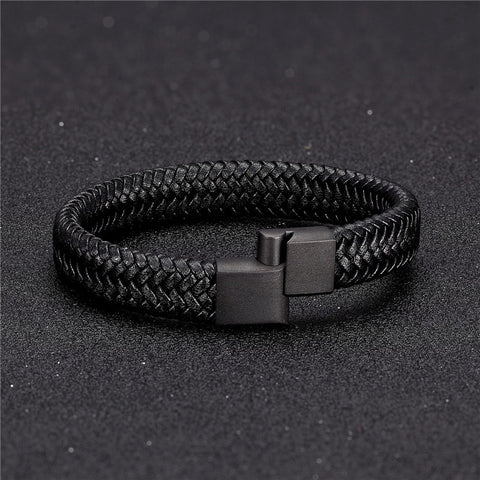 MKENDN Punk Men Leather Bracelet Black Stainless Steel Magnetic Clasp Braided Woven Bangle Pulseras lovers&#39; gift
