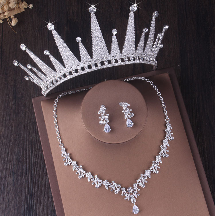 Luxury Sparkling Crystal Floral Bridal Jewelry Sets Rhinestone Tiaras Crown Necklace Earrings Wedding African Beads Jewelry Set