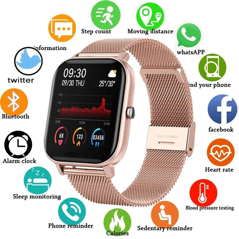 LIGE New P8 Ladies Smart Watch Fashion sports Full screen touch Heart rate Blood pressure Monitoring waterproof watch for xiaomi