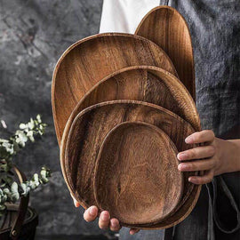 Whole Wood lovesickness Wood Irregular Oval Solid Wood Pan Plate Fruit Dishes Saucer Tea Tray Dessert Dinner Plate Tableware Set