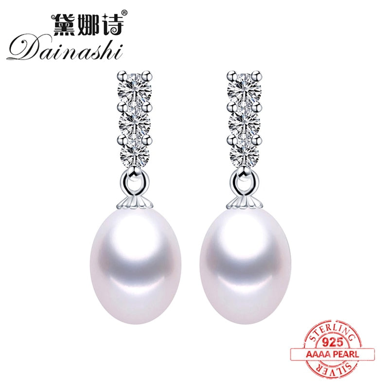 Dainashi Natural Freshwater Pearl Drop Earrings Fine Jewelry For Women Fashion Shiny Zircon 925 Silver Party Wedding Accessories