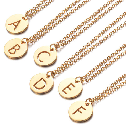 A-Z 26 Initials Name Necklace 12mm Round Pendant Letter Alphabets Necklace  Stainless Steel Femme Choker gift for Women