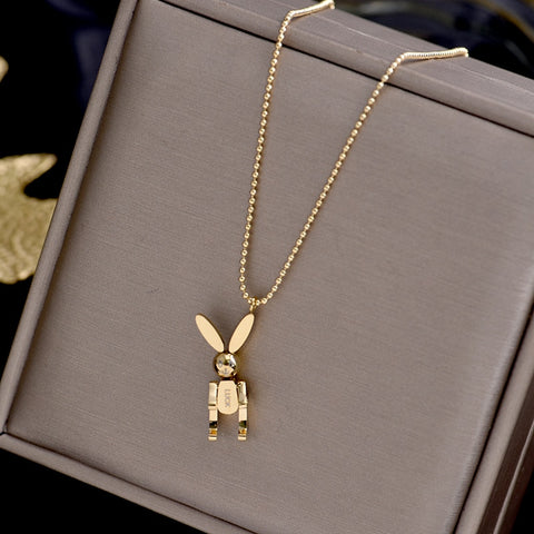 YUN RUO Trendy Mobile Rabbit Pendant Necklace Yellow Gold Color 316L Titanium Steel Jewelry Woman Gift Never Fade Hypoallergenic