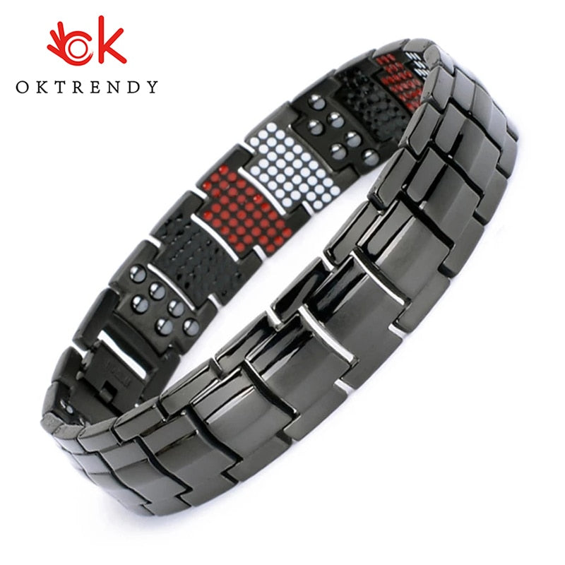 100% Pure Titanium Magnetic Bracelet Men Black Chain Men Bracelet Hematite Health Energy Bracelet for Women Benefits