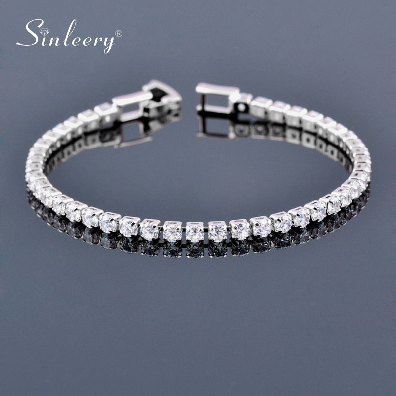 SINLEERY 16CM Round AAA Cubic Zirconia Tennis Bracelet For Women Rose Gold Silver Color Bridal Wedding Jewelry ZD1 SSF