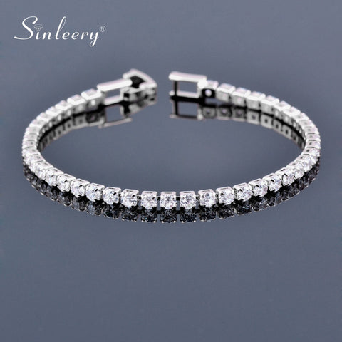 SINLEERY 16CM Round AAA Cubic Zirconia Tennis Bracelet For Women Rose Gold Silver Color Bridal Wedding Jewelry ZD1 SSF