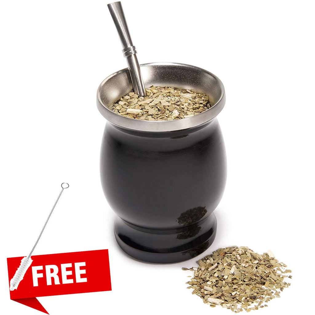 Yerba Mate Gourd Set Double-Wall Stainless Steel Mate Tea Cup and Bombilla Set Includes Yerba Mate Gourd (Cup) With One Bombilla