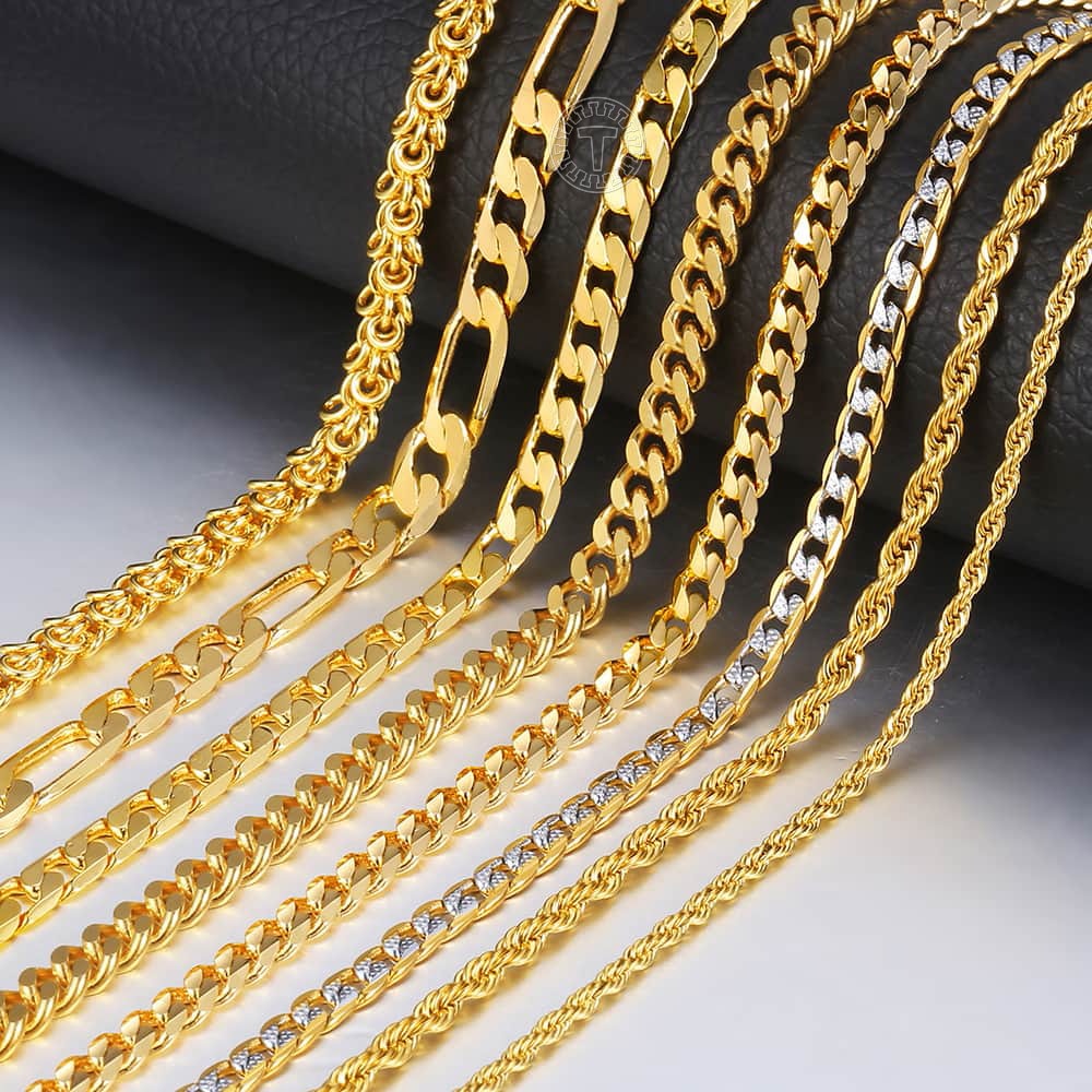 Necklace In Gold For Men And Women Male Collar with Figaro Rope Cuban Link Chain Necklace Fashion Gift Jewelry 18-24