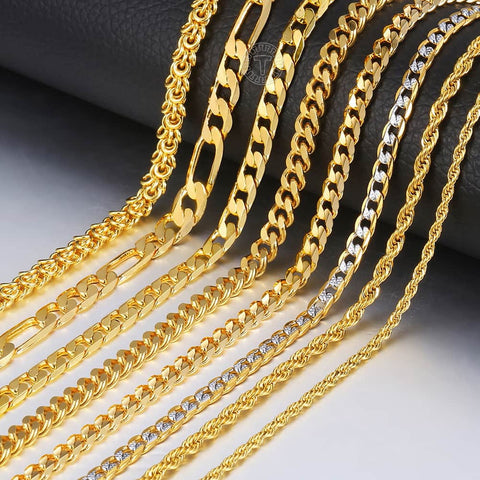 Necklace In Gold For Men And Women Male Collar with Figaro Rope Cuban Link Chain Necklace Fashion Gift Jewelry 18-24