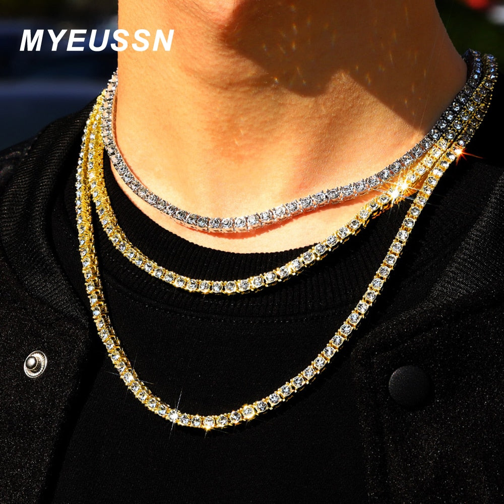 New 4MM Iced Out tennis Bracelet Necklace Men Tennis Chain Fashion Hip-Hop Jewelry Women 16/18/20/24/30inch Choker Chain Gift