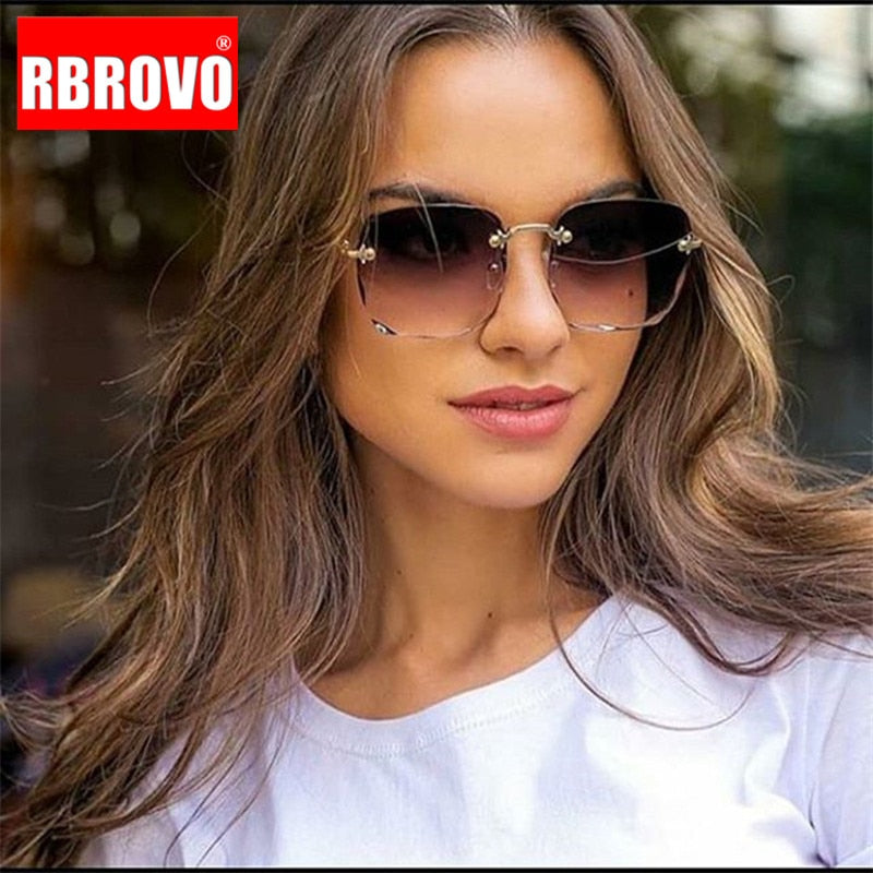 RBROVO Rimless Retro Sunglasses Women Luxury Brand Sun Glasses for Women Square Sunglasses Women Vintage Oculos De Sol Feminino