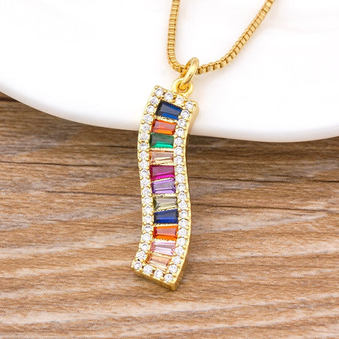 Nidin New Trendy CZ Rainbow Necklace Woman Long Chain Zirconia Necklace Natural Stone Jewelry Collar Pendant Necklace For Women