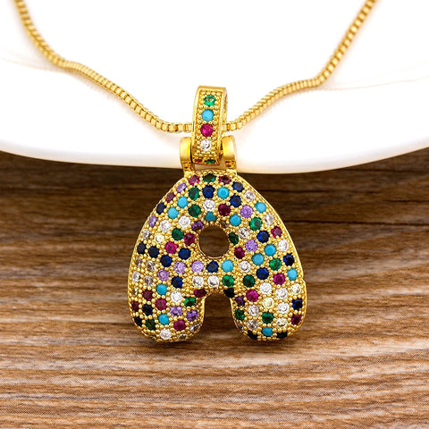 Nidin Luxury A-Z 26 Letters Zircon Pendant for Women Cute Rainbow Initials Name Necklace Fashion Party Wedding Birthday Jewelry