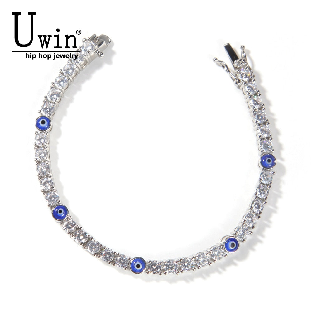 Uwin Tennis Bracelet 4mm Turkish Blue Eyes Bracelet AAA CZ Iced Out  Luxury Bangles Wholesale Women Jewelry