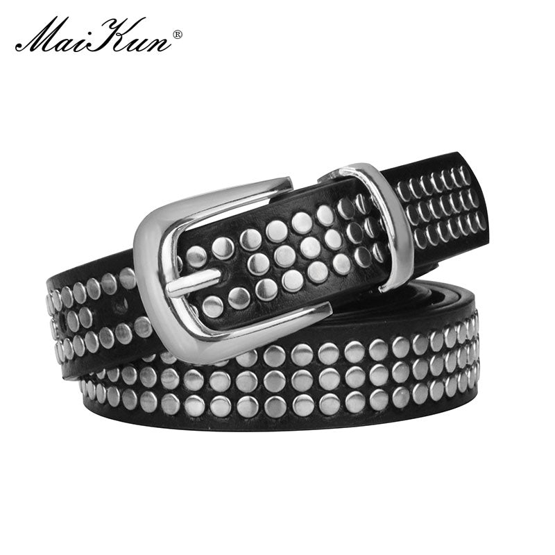 Maikun European And American Ladies PU Leather Pin Buckle Belt Punk Rivet Belts Women&#39;s Exclusive Design Luxury Waistband