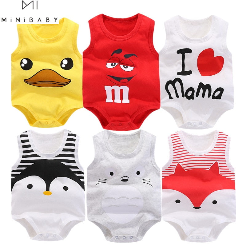 Summer Sleeveless Animal Bodysuit Newborn Baby Boy Bodysuit cotton funny swimsuit Body Baby Girl costume Minibabies short home