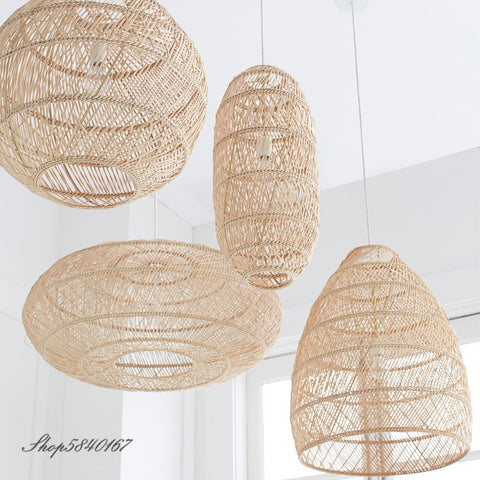 Natural Rattan Lamp Pendant light New Chinese Style Hand-woven Pendant Light for Living Room Hanging Luminaire Dining Room light