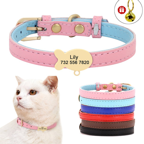 Cute Cat Personalized ID Collar Engraved  Kitten Puppy Name Collars Necklace For Small Medium Cats With Bell Fish Tag Nameplate