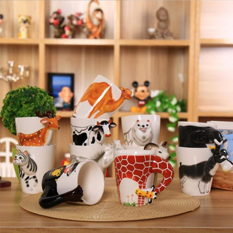 Hand-Painted 3D Animal Ceramic Coffee Cup: A Unique Birthday Gift and Special Occasion Present.