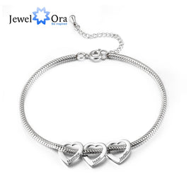 Personalized Stainless Steel Heart Beads Chain Bracelets for Women Custom Engraved Family Name Anklets Wedding Gifts