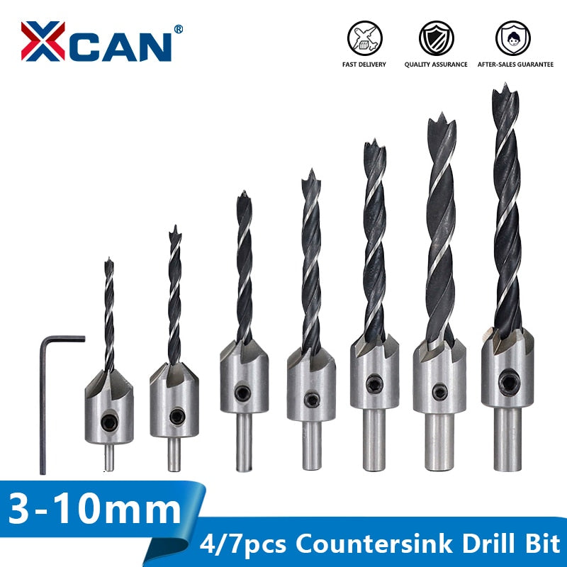 XCAN 3mm-10mm HSS Countersink Drill Bit Set Reamer Woodworking Chamfer Drill Counterbore Pliot Hole Cutter Screw Hole Drill