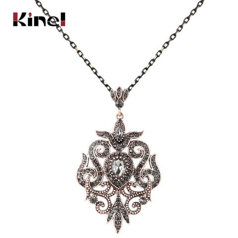 Kinel Unique Gray Crystal Pendant Necklace For Women Antique Gold Color Vintage Jewelry Party Accessories Luxury Gifts