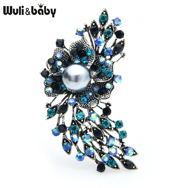 Wuli&amp;baby Multicolor Rhinestone Flower Brooches Women New Alloy 4-color Vintage Luxury Flower Weddings Banquet Brooch Pins Gifts