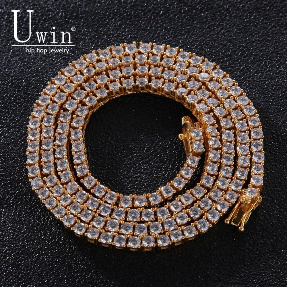 Uwin 3mm Tennis Chains Cubic Zirconia 1 Row Luxury CZ Iced Out Hip hop Necklace Gift