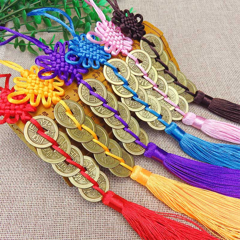 Five Emperor Money Lucky Charm Ancient Coin 1Pcs Red Chinese Knot Collection Gift Copper Coins Keychain Good Fortune