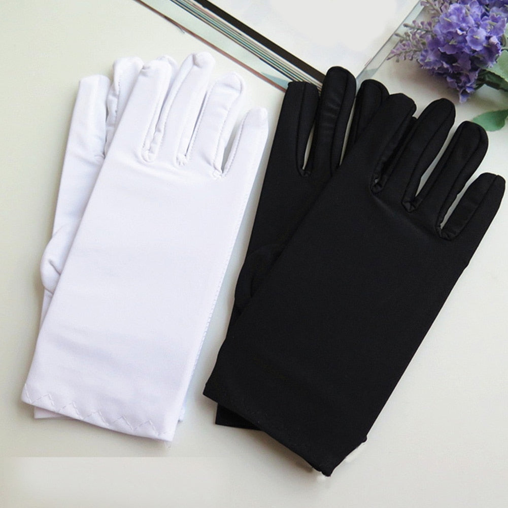 1Pair Men Black White Etiquette Short Gloves Thin Stretch Spandex Sports Driving Sun Protection Five Fingers Gloves Handschoenen